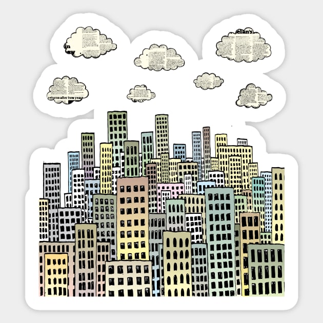 The city of paper clouds Sticker by mangulica